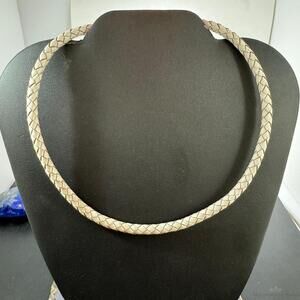 Carolyn Pollack White Braided Leather Adjustable Lobster Clasp Unisex Necklace